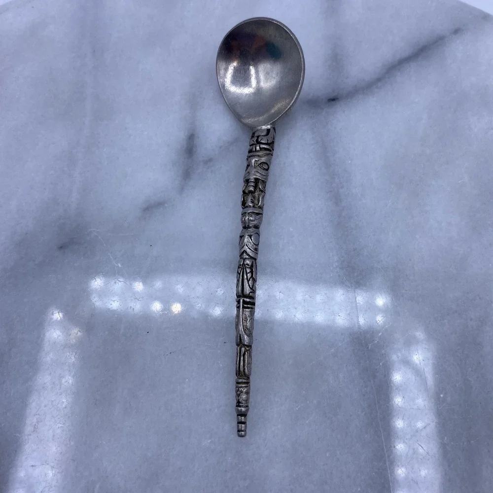 Vintage Boma Canada Totem Pole Souvenir Spoon Silver Pewter Indigenous Artisan
